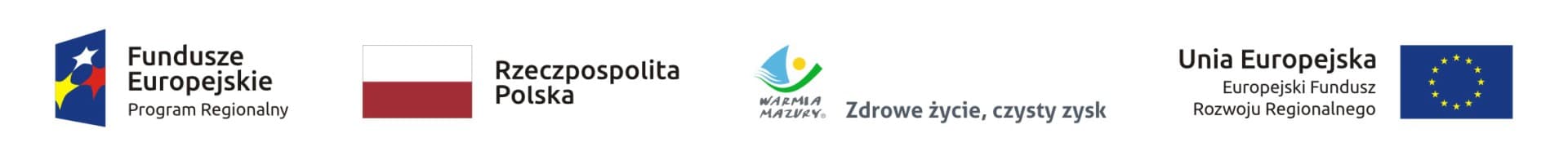 Logotypy: Fundusze Europejskie, Rzeczpospolita Polska, Warmia i Mazury, Unia Europejska